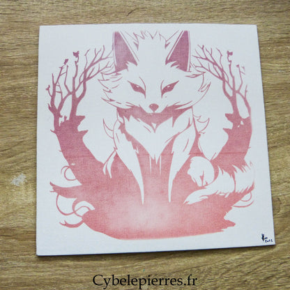 Tableau Renard Esprit – Infusible Ink sur Toile Coton (25×25 cm) - Cybele Pierres