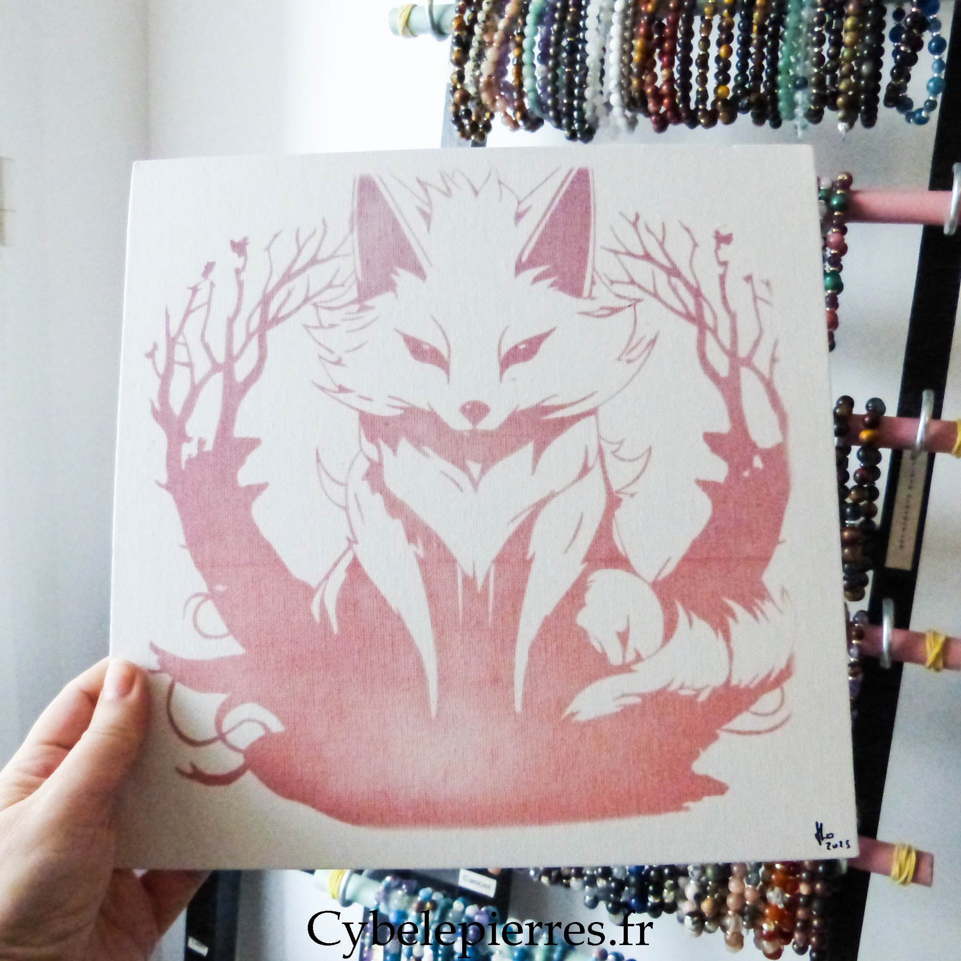Tableau Renard Esprit – Infusible Ink sur Toile Coton (25×25 cm) - Cybele Pierres