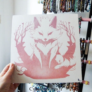 Tableau Renard Esprit – Infusible Ink sur Toile Coton (25×25 cm) - Cybele Pierres