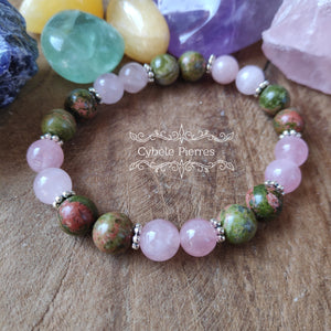 Bracelet Moment présent - Quartz rose & Unakite (8mm) - 19cm