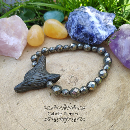 Bracelet "Loup" - Pyrite facettée ( 8mm et 6mm)