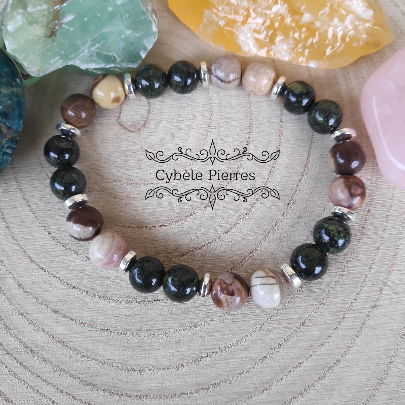 Bracelet "Mieux se comprendre"- Jaspe Zèbre et Serpentine (8mm) - 19cm