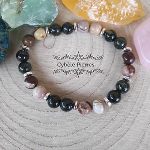 Bracelet "Mieux se comprendre"- Jaspe Zèbre et Serpentine (8mm) - 19cm