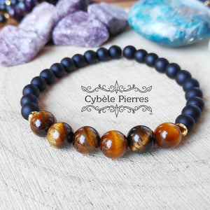 Bracelet 3ème Chakra "Plexus Solaire" - Oeil de tigre - (6 et 8mm) - 18cm