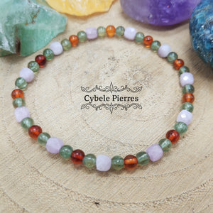 Bracelet Angoisse- Kunzite, Ambre, Apatite verte (3 et 4mm) - 18cm