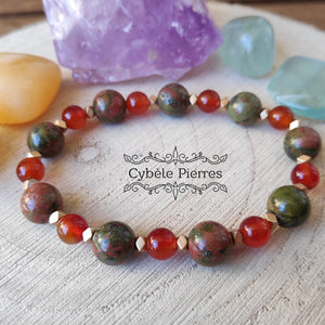 Bracelet Vitalité - Cornaline & Unakite (6 et 8mm) - 18cm