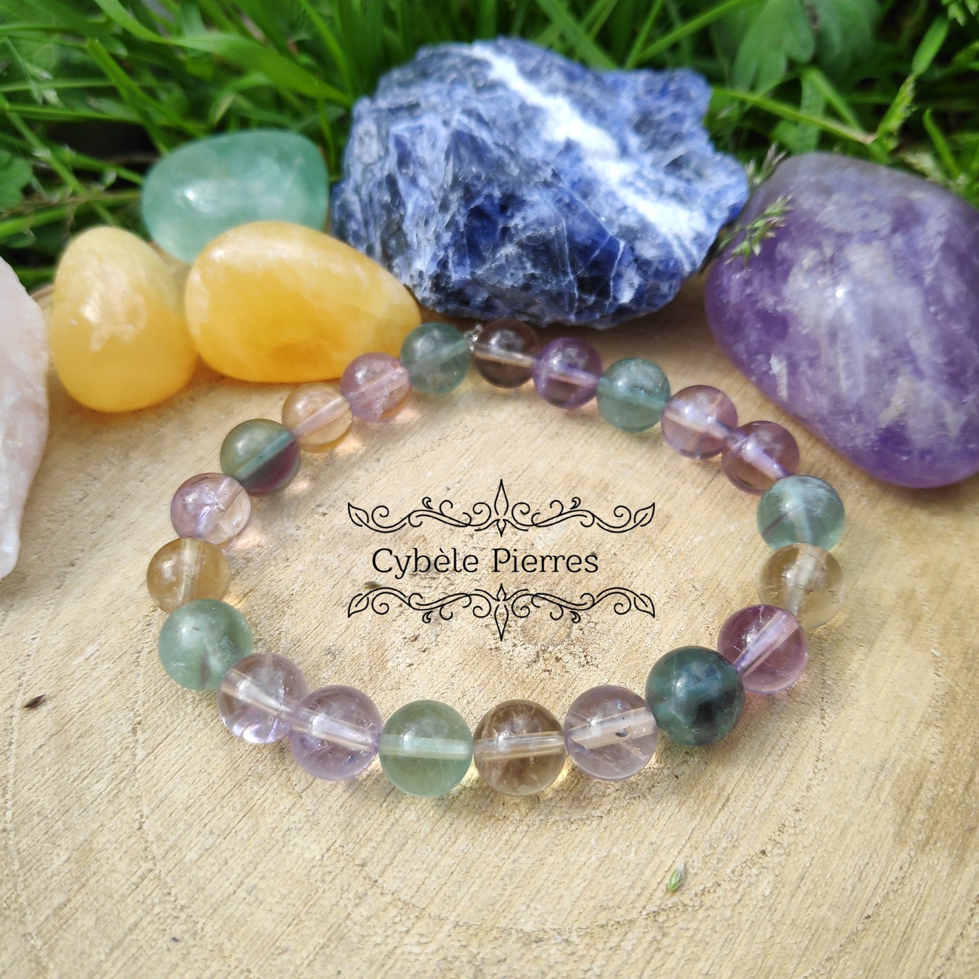 Bracelet Créativité - Fluorite Verte et Amétrine (8mm) -18cm