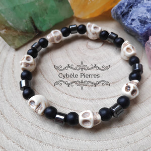 Bracelet Métal - Howlite et Onyx mat (6mm) - 18cm