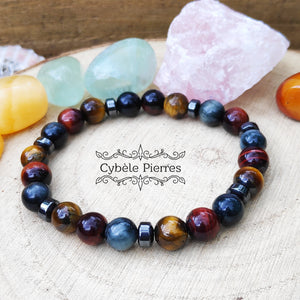 Bracelet Triple Protection – Œil de Faucon, Œil de Tigre & Œil de Taureau (8 mm) - 20 cm | Force et Stabilité