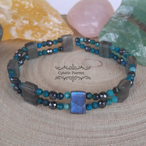 Bracelet Double  -Labradorite et Chrysocolle (3mm) - 18cm
