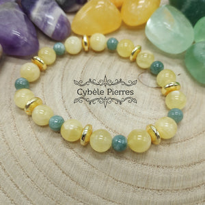 Bracelet Générosité - Jade vert de Chine et  Calcite Orange (6mm et 8mm) - 19cm