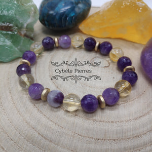 Bracelet Objectifs - Améthyste facetté et Citrine (6 et 8mm) - 16cm