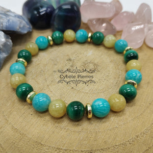 Bracelet Orchidée- Malachite Amazonite et Héliodore (8mm) - 19cm