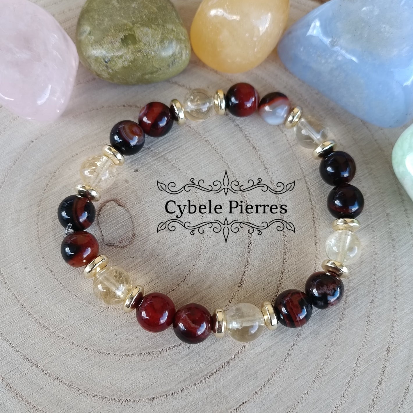 Bracelet "A toute épreuve"  - Sardonyx et Citrine (8mm) - 17cm [🔥Dernier exemplaire!]