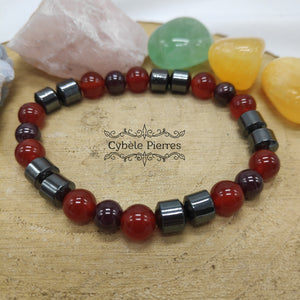 Bracelet Vitalité - Hématite, Grenat & Cornaline (8mm) - 19cm