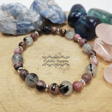 Charger l&#39;image dans la galerie, Bracelet Equilibre des énergies : Quartz tourmaline et Rhodonite (8mm et 6mm) - 18cm