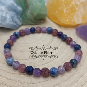 Bracelet Belle Nuit  - Sodalite, Améthyste et Lépidolite (6mm) - 18cm