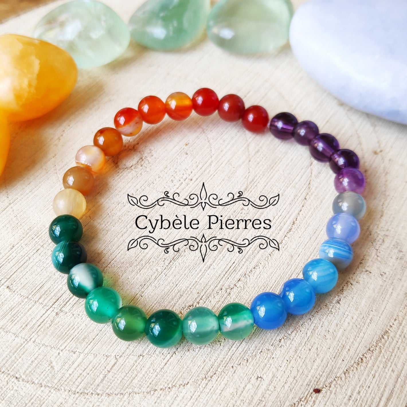 Bracelet Pride - Agates teintées multicolores (6mm) - 18cm