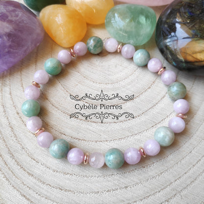 Bracelet Romantique - Amazonite et Kunzite (6mm et 8mm) - 18cm