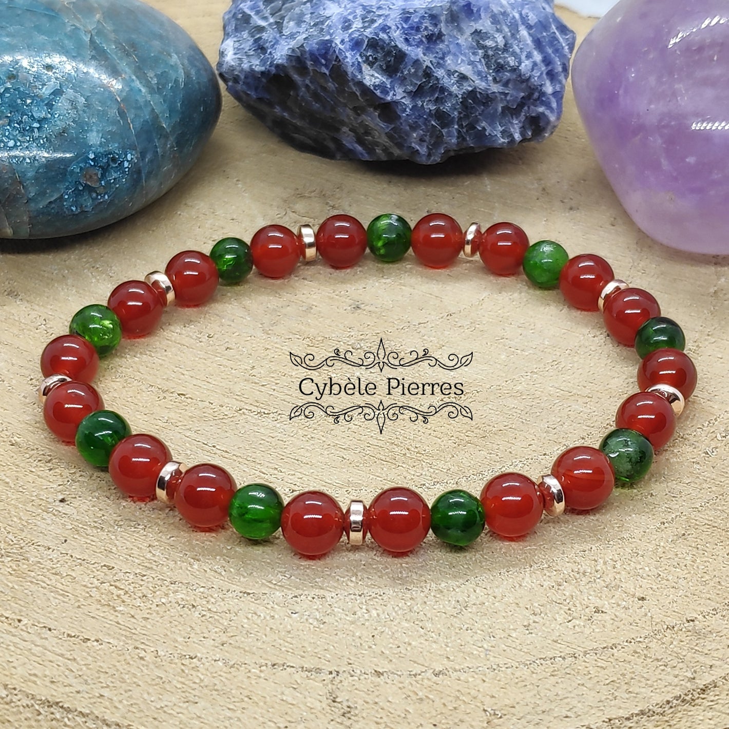 Bracelet Volupté - Diopside et Cornaline (6mm) - 17cm