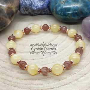 Bracelet Sorbet - Calcite orange et Aventurine rouge (6mm et 8mm) - 18cm