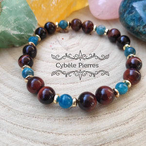 Bracelet terre à terre.  Apatite bleue et Oeil de taureau -  (6mm et 8mm) - 18 cm [🔥Dernier exemplaire!]