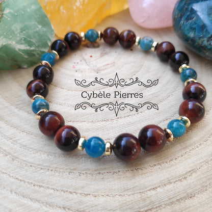 Bracelet terre à terre.  Apatite bleue et Oeil de taureau -  (6mm et 8mm) - 18 cm [🔥Dernier exemplaire!]