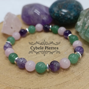 Bracelet Abianus - Quartz rose, Améthyste et Aventurine verte (8mm) - 19cm
