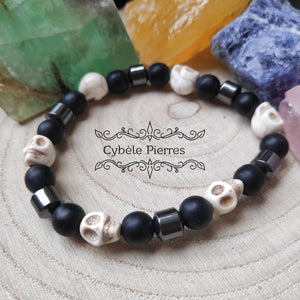 Bracelet Homme "Asebet" -Howlite et Onyx mat (19cm)