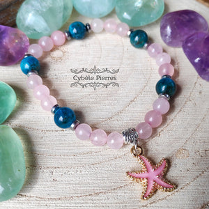 Bracelet "Summer" - Quartz rose et Apatite bleue (8mm et 6mm) - 17cm