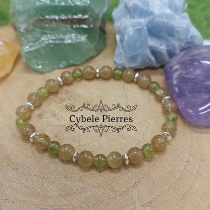 Bracelet Succès : Apatite jaune et Péridot (3 et 6mm) - 17cm