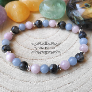 Bracelet Réconfort et Relax- Kunzite, Angélite et Larvikite - (6mm) - 18cm