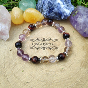 Bracelet On relativise - Oeil de taureau et Amétrine (8mm) -17cm