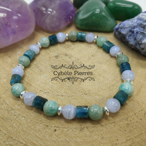 Bracelet Océan:  Apatite, Amazonite et Calcédoine bleue (6mm) - 17cm