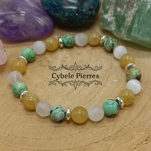 Bracelet Rayonnement - Héliodore, Sélénite et Variscite (8mm) -19cm