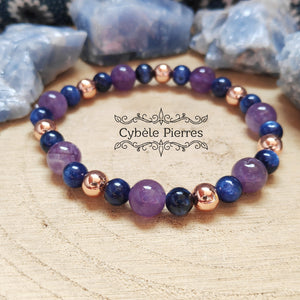 Bracelet Persévérance : Cyanite et Améthyste (6mm et 8mm) - 17cm