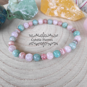 Bracelet Acidulé - Amazonite, Kunzite et Rhodochrosite extra(6mm) - 17cm