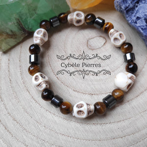 Bracelet Rock  -  Oeil de tigre et Howlite (6 et8mm) - 16cm