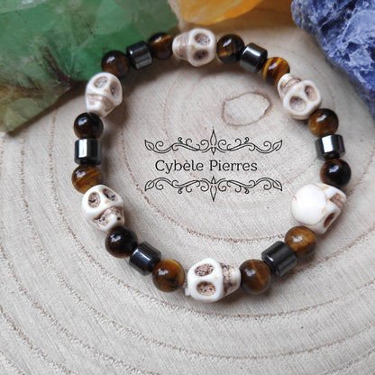 Bracelet Rock  -  Oeil de tigre et Howlite (6 et8mm) - 16cm