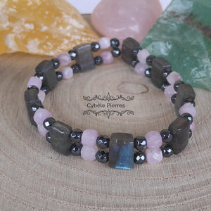 Bracelet Double  - Kunzite et Labradorite  (6mm) - 18cm