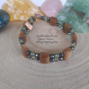 Bracelet Double  - Apatite verte et Pierre de Soleil (4mm) - 18cm [🔥Dernier exemplaire!]