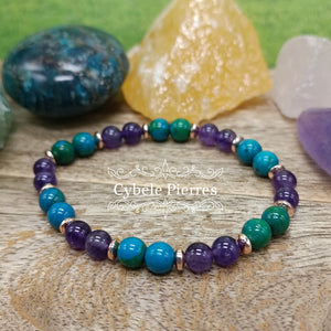 Bracelet Séduction -Chrysocolle et Améthyste (6mm) - 17cm