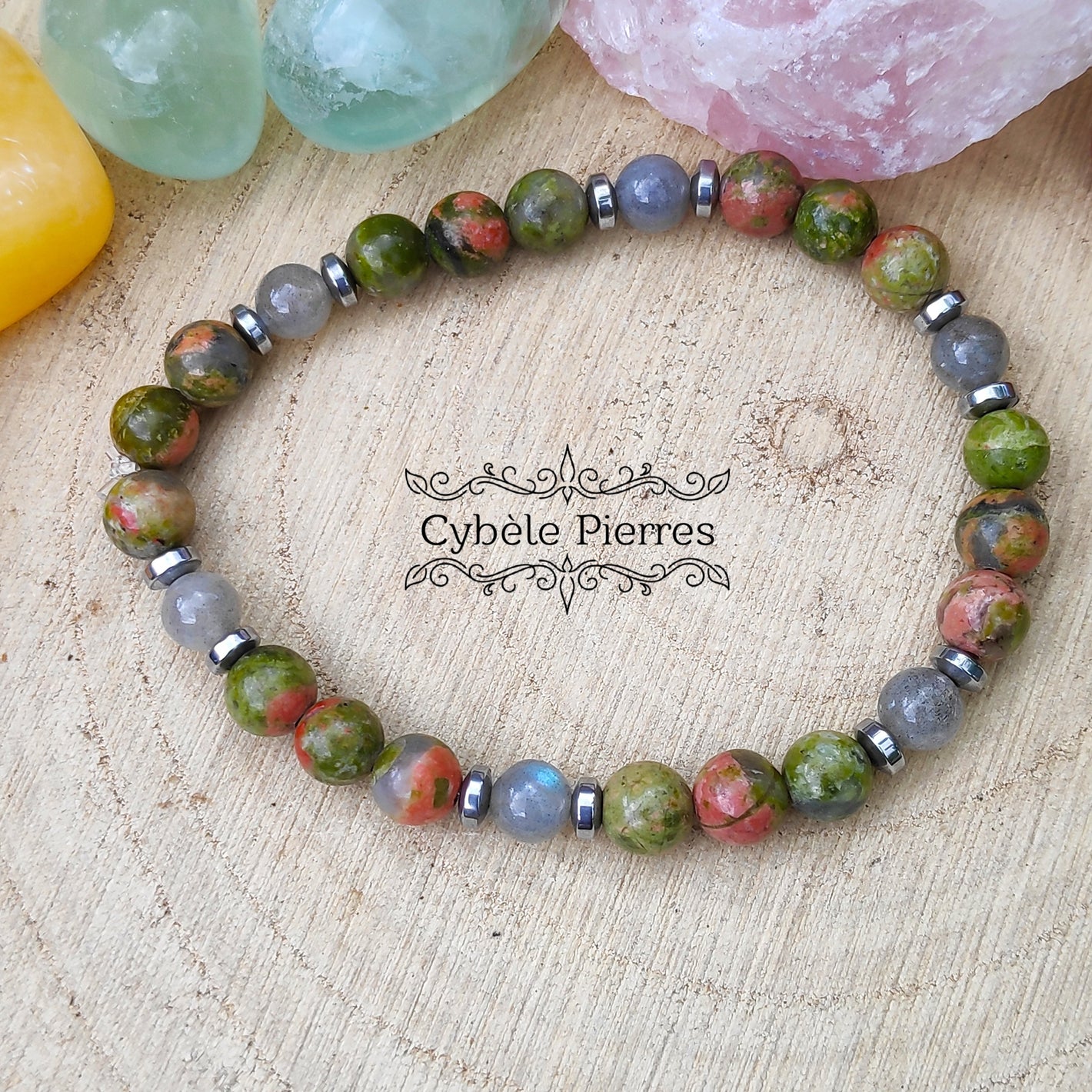 Bracelet Prise de décision - Unakite et Labradorite (6mm) - 18cm [🔥Dernier exemplaire!]