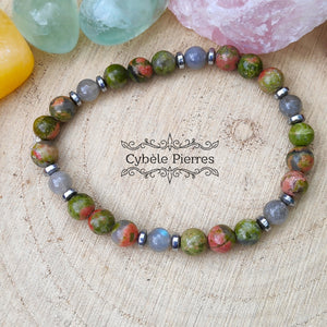 Bracelet Prise de décision - Unakite et Labradorite (6mm) - 18cm [🔥Dernier exemplaire!]