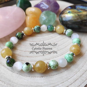 Bracelet Rayonnement - Héliodore, Sélénite et Variscite (10mm et 8mm) -19cm