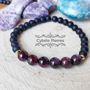 Bracelet 2ᵉ Chakra "Sacré" – Grenat, Onyx & Hématite (8 mm) - 18 cm | Énergie et Créativité