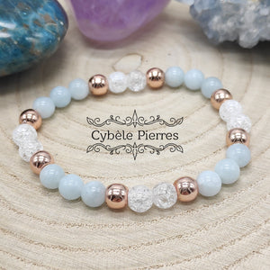 Bracelet Agréable- Aigue-marine et Cristal de roche craquelé (6mm) - 16cm