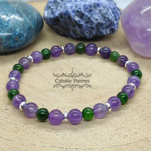 Bracelet Gouvernail - Diopside et Améthyste (6mm) - 17cm