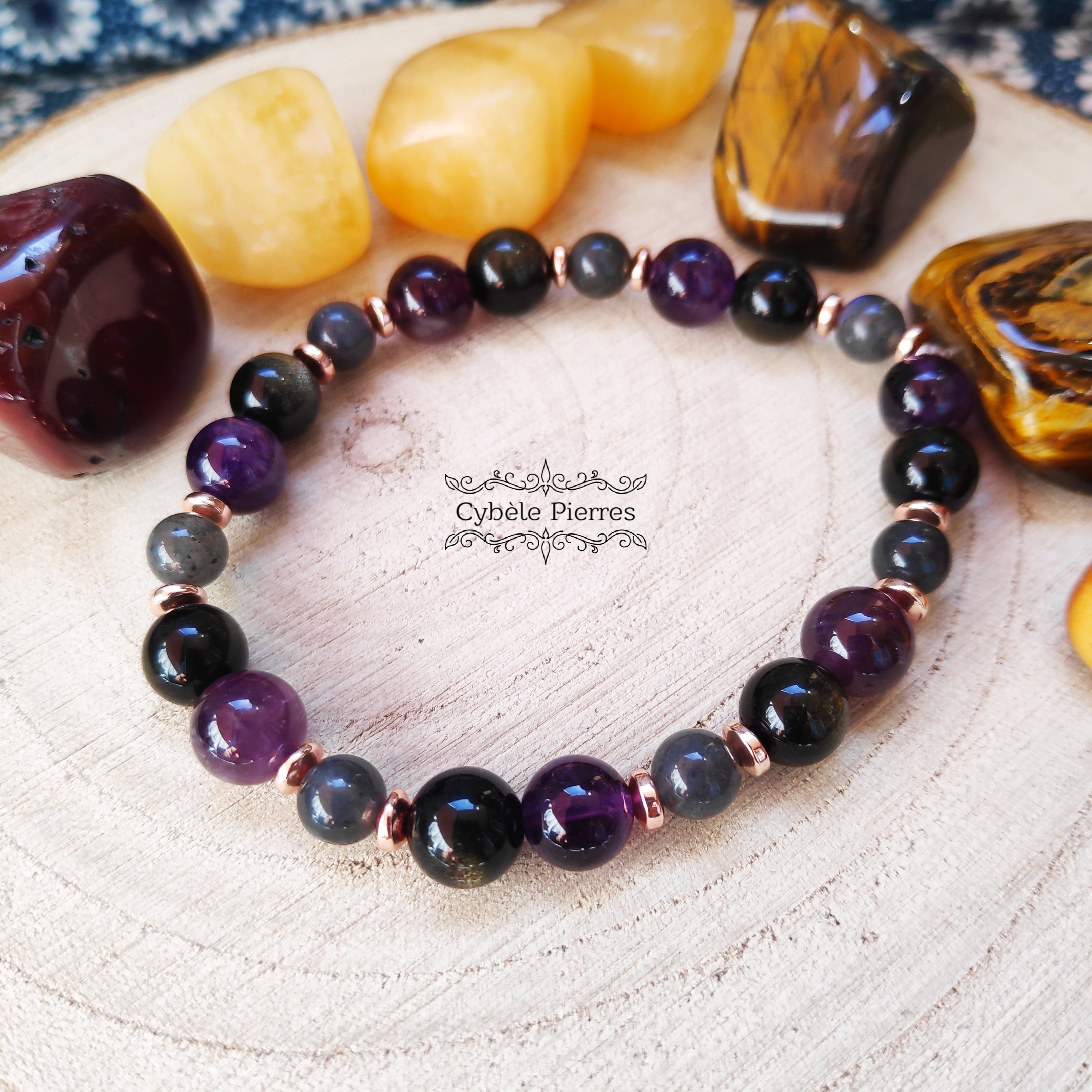 Bracelets en pierres naturelles (améthyste, préhnite, obsidienne) - La Voie  Minérale