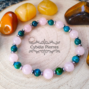 Bracelet Adonis- Quartz rose et Chrysocolle (6 et 8mm) - 18cm